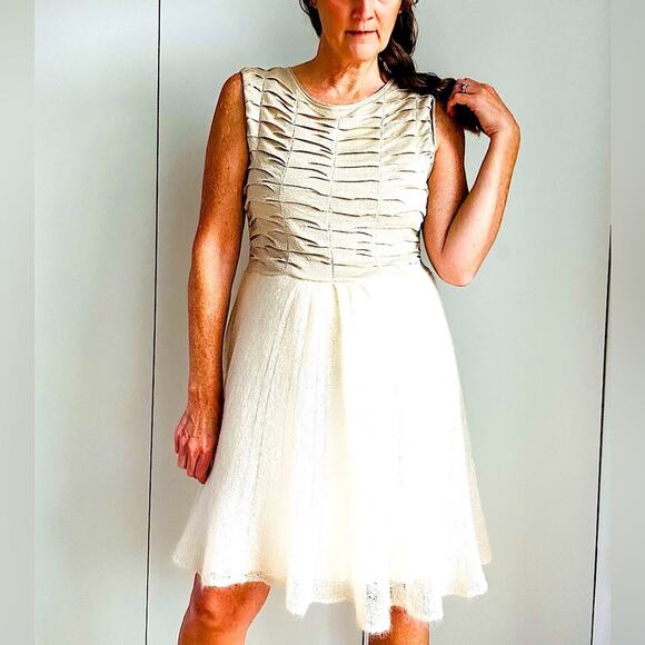 Y2K Knit Metallic gold/cream Womens Dress holiday NYE Sparkle Size Large - Picture 4 of 10